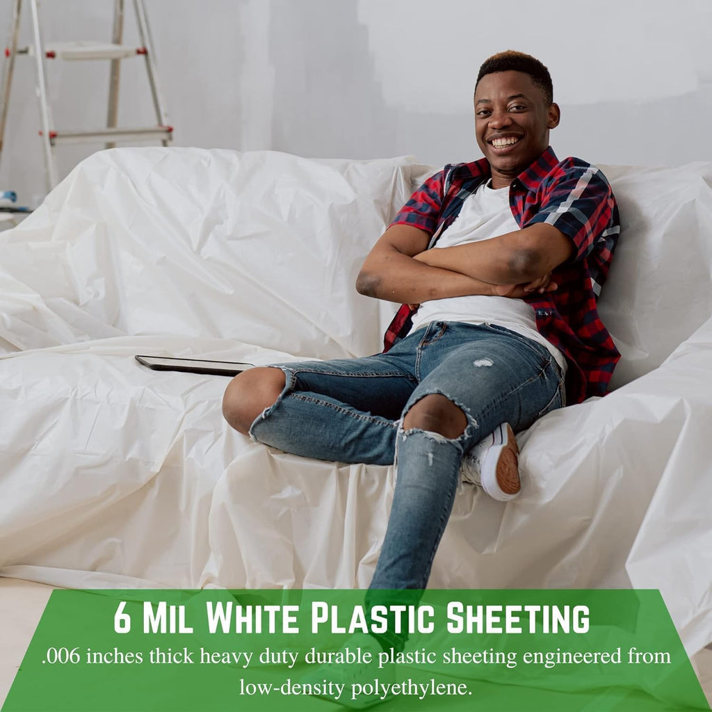 6 mil White Construction Plastic Sheeting - Thick Plastic Sheeting, White Tarp, Construction Plastic, Dust