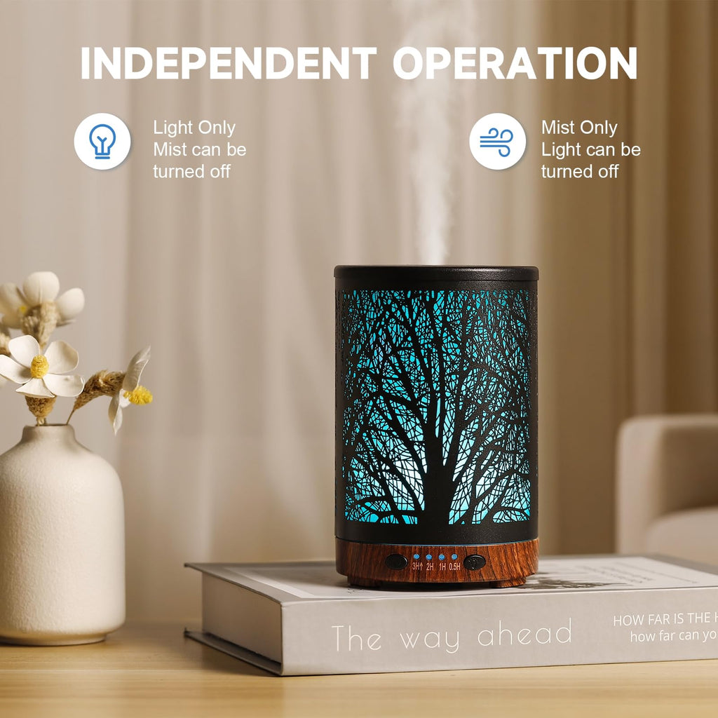 Essential Oil Diffuser 120ML Metal Aromatherapy Diffuser with Timer, Cool Mist Humidifier with Auto Shut-Off & 7