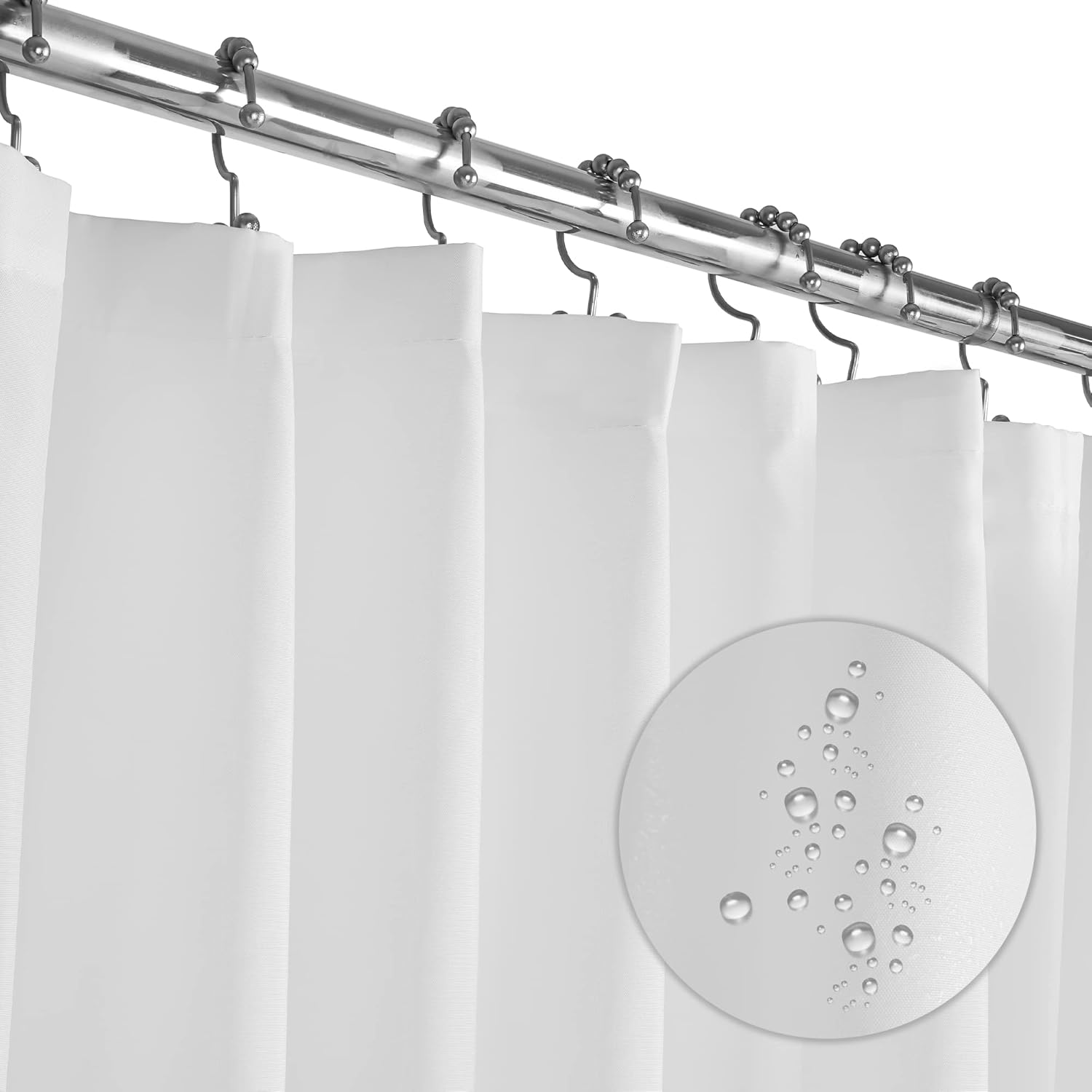 White Fabric Shower Curtain 72x72 Waterproof Heavy Duty Liner | Fabric shower liner, mildew resistant, shower curtain