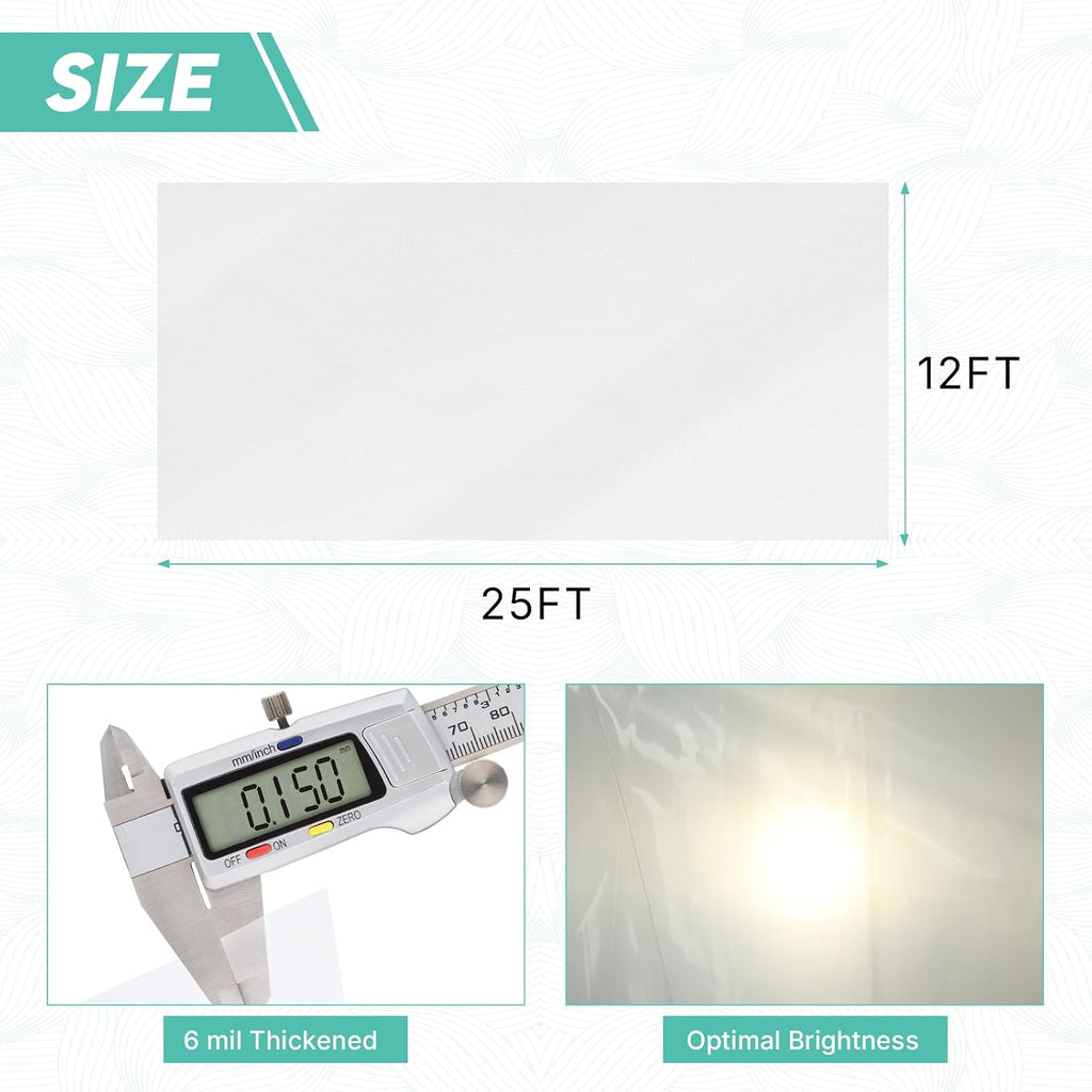 Greenhouse Plastic Sheeting, 12FT x 25FT 6 Mil UV Resistant