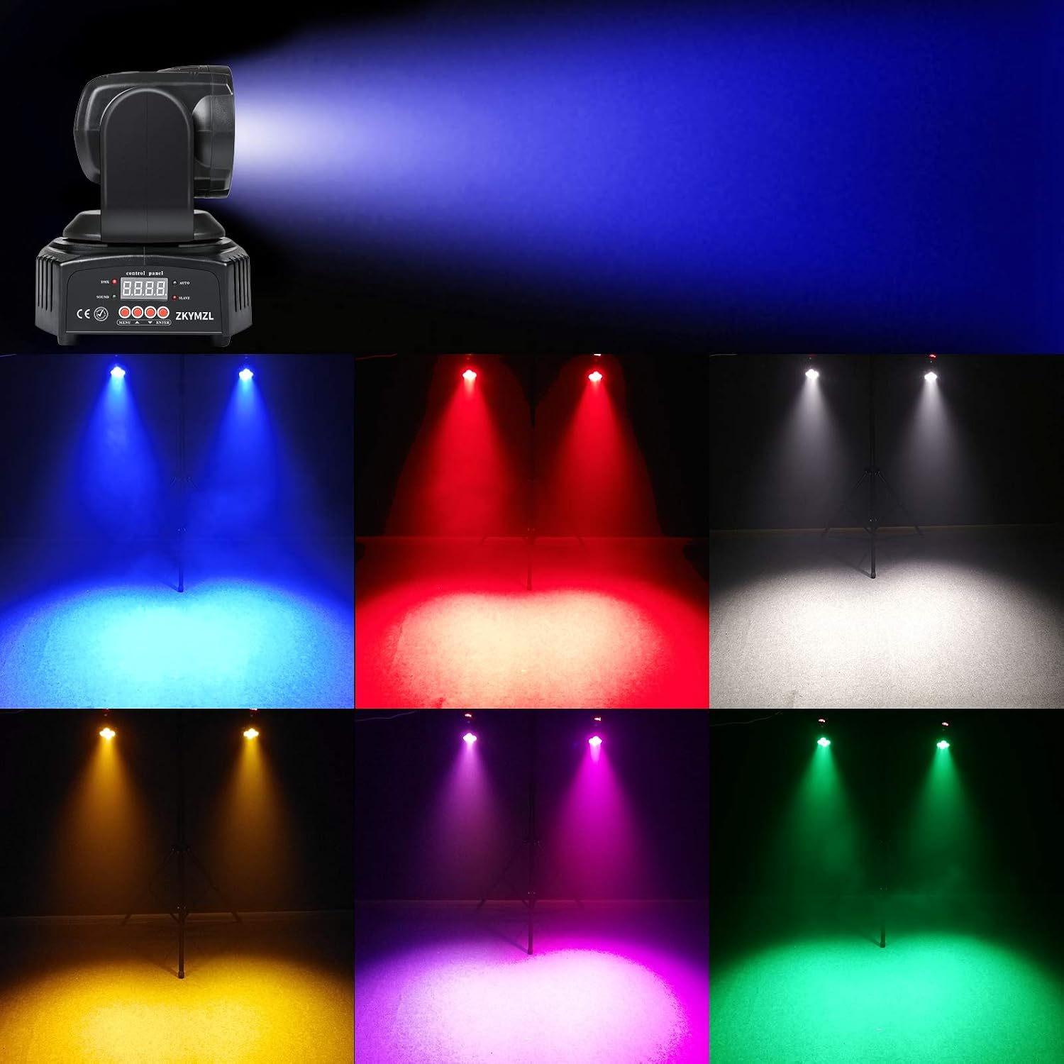 RGBWA/UV 6 in 1 LED Stage Lighting Mini 50W Wash Rotating Light Moving Head dj Lights with DMX512 for Parties Disco