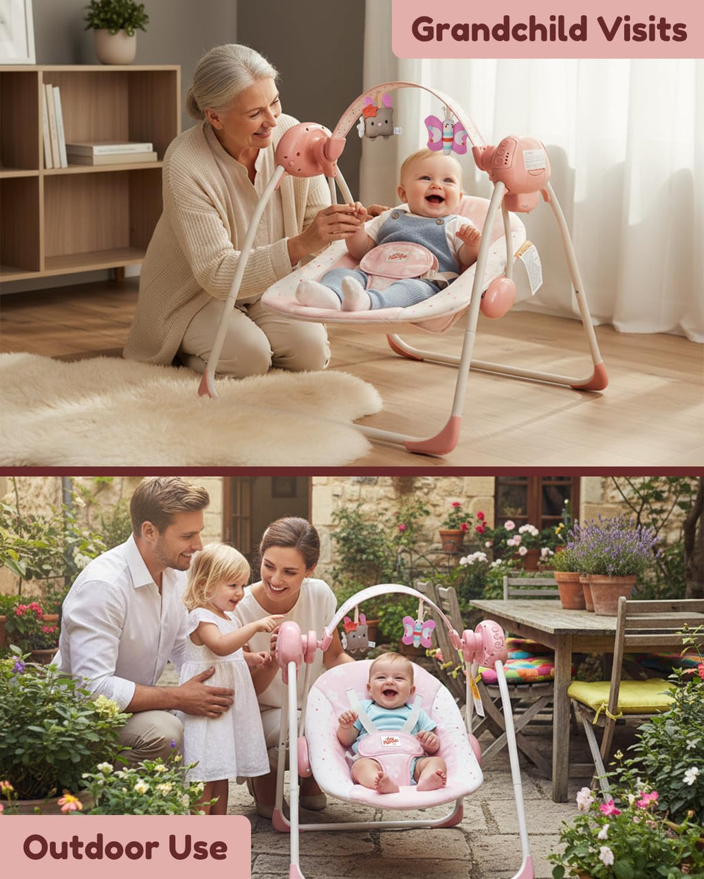 Baby Swings for Infants, Tiny Marvels Foldable Swing with Music,0-9M, 20lbs | Five swing speeds, dual power supply