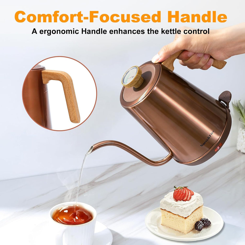 Electric Gooseneck Kettle with Thermometer, 1.0L Pour Over Hot Water Kettle for Coffee and Tea, 1000W, Auto Shutoff