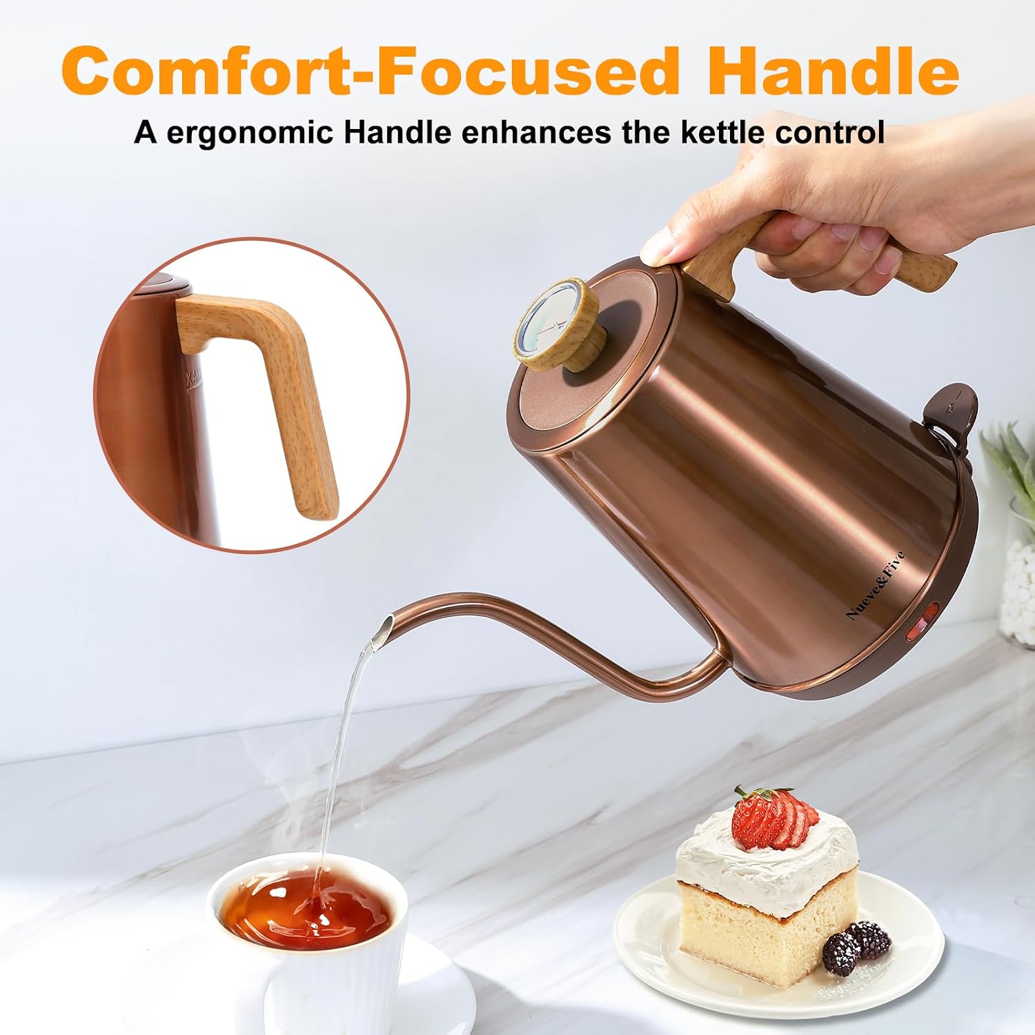 Electric Gooseneck Kettle with Thermometer, 1.0L Pour Over Hot Water Kettle for Coffee and Tea, 1000W, Auto Shutoff