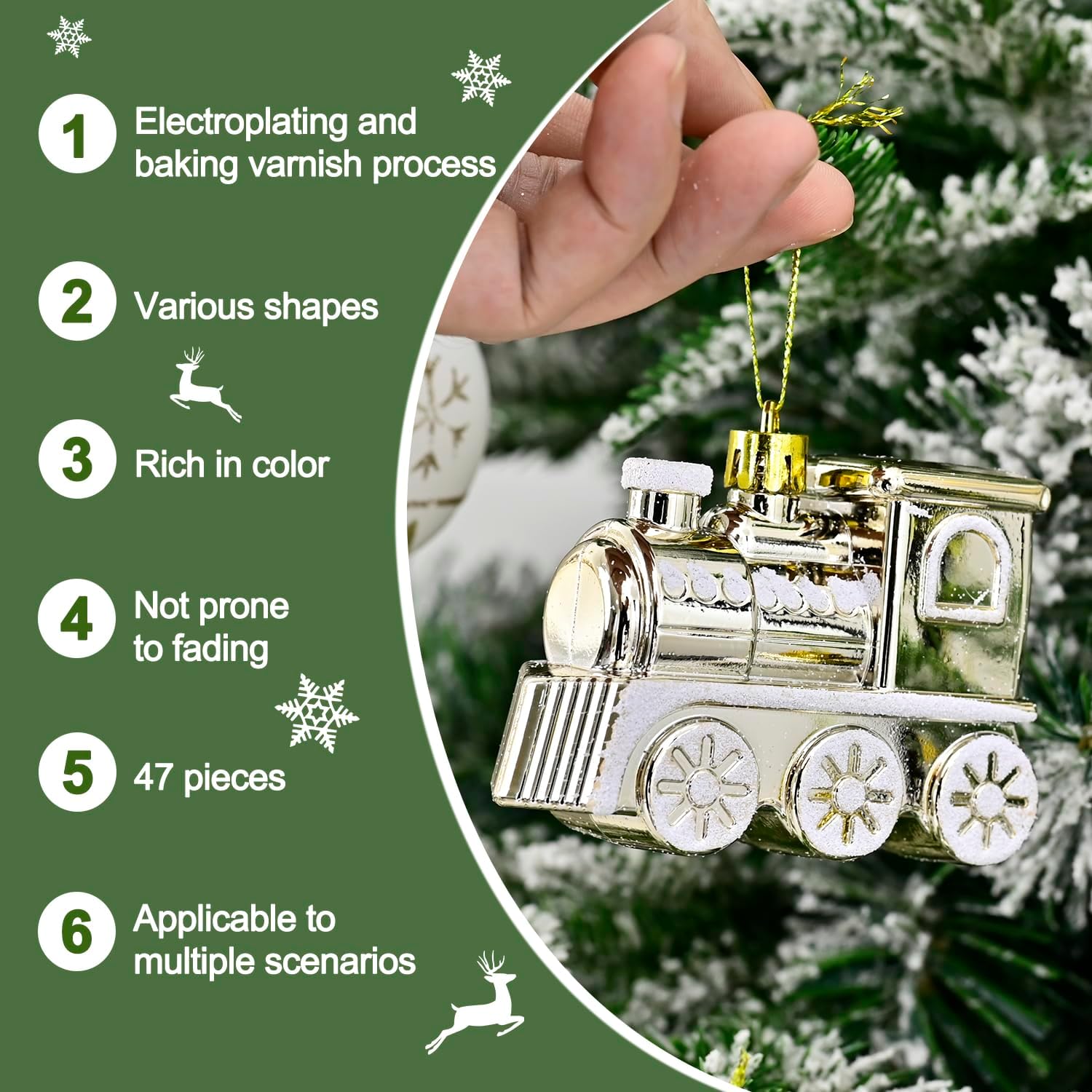 Christmas Ball Ornaments Set, 47ct 2.36 Inch Champagne Gold Assorted Xmas Tree Ball Ornaments, Shatterproof Christmas