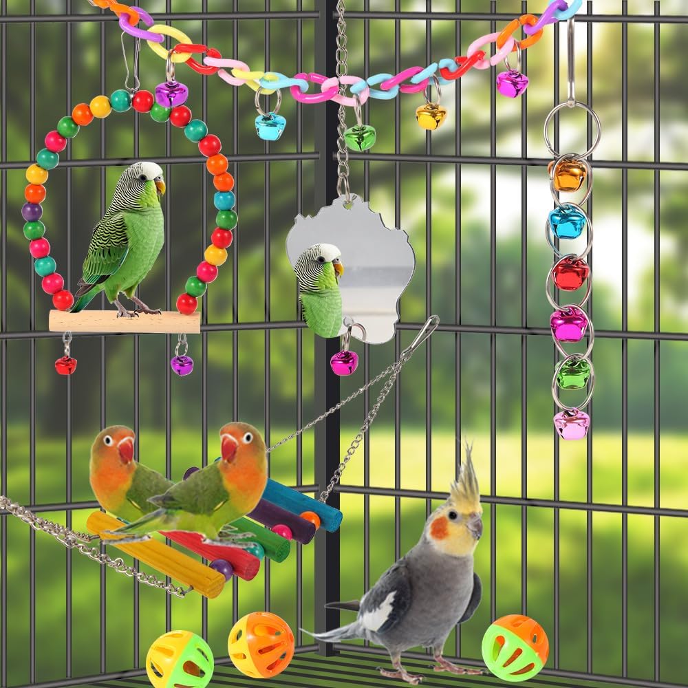 Bird Toys for Parakeets, Parrots, Conures, Cockatiels, Love Birds, Finches, Mynah, Budgerigar - 9Pcs Wooden Ladder