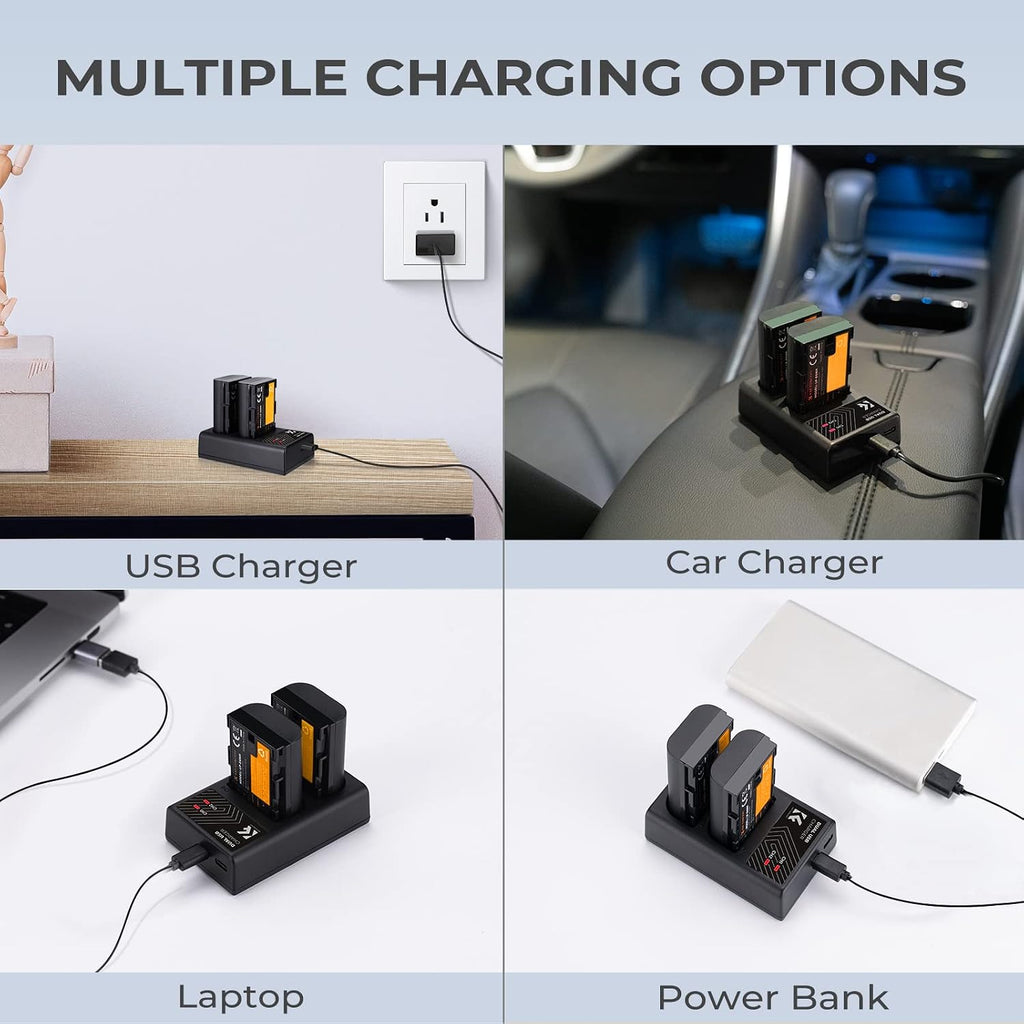 LP-E6/LP-E6N/LP-E6NH Battery Charger, Dual Slot Type-C/Micro USB Charger for Canon EOS R5 R6 RP R7, 5D 6D Mark IV, 5D