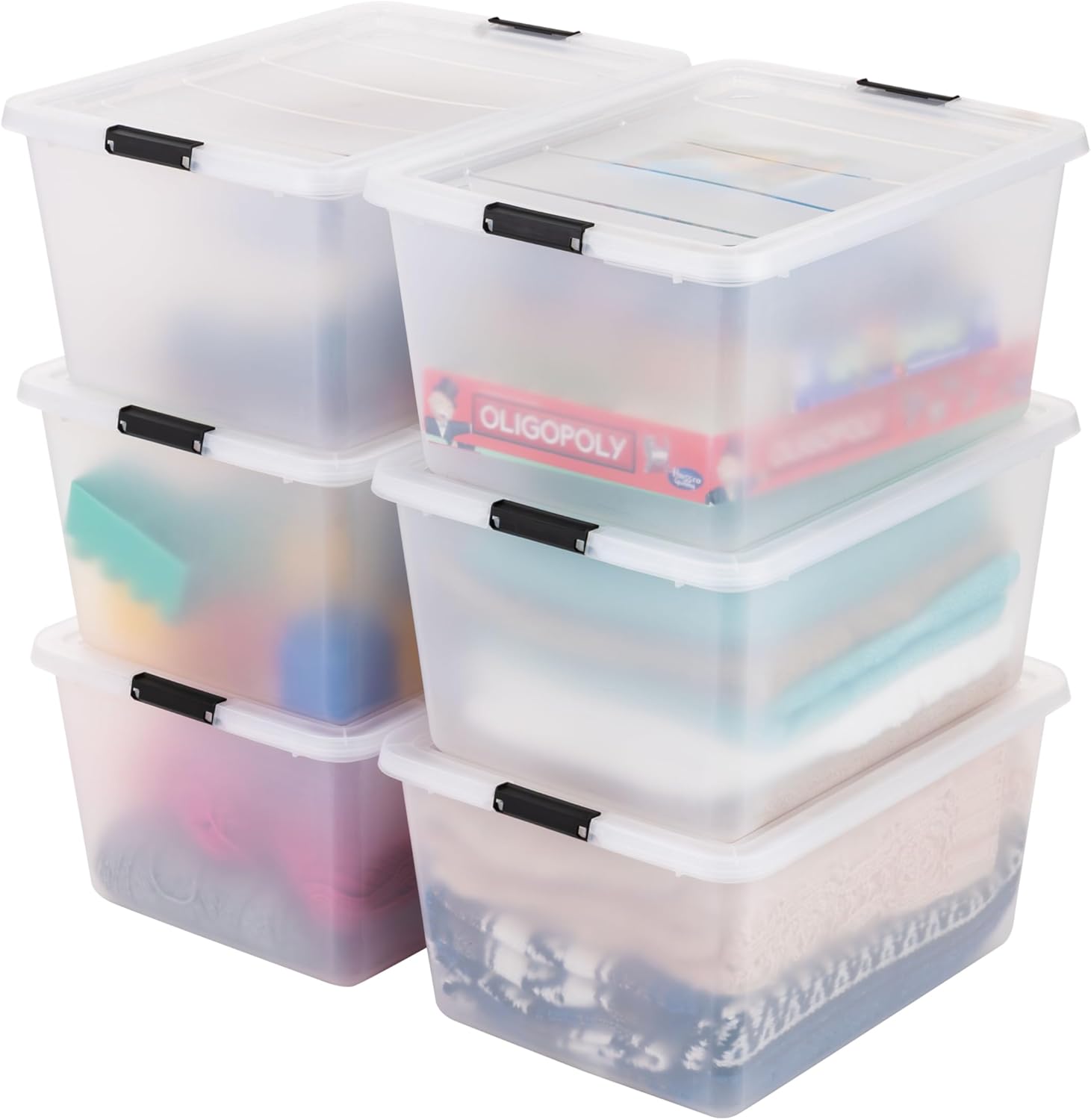 6-Pack High-Capacity Clip Box with Latching Lids, 32 Quart Craft Storage Bins, Art & Writing Supply Containers for