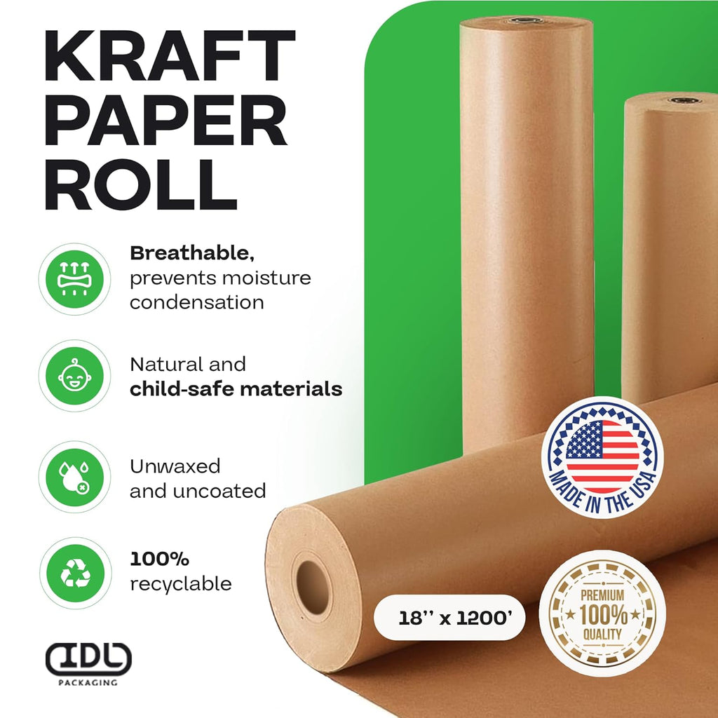 18" x 14400" (1200 ft) Large Brown Kraft Paper Roll for Packing - Perfect Natural Kraft Wrapping Paper for Void