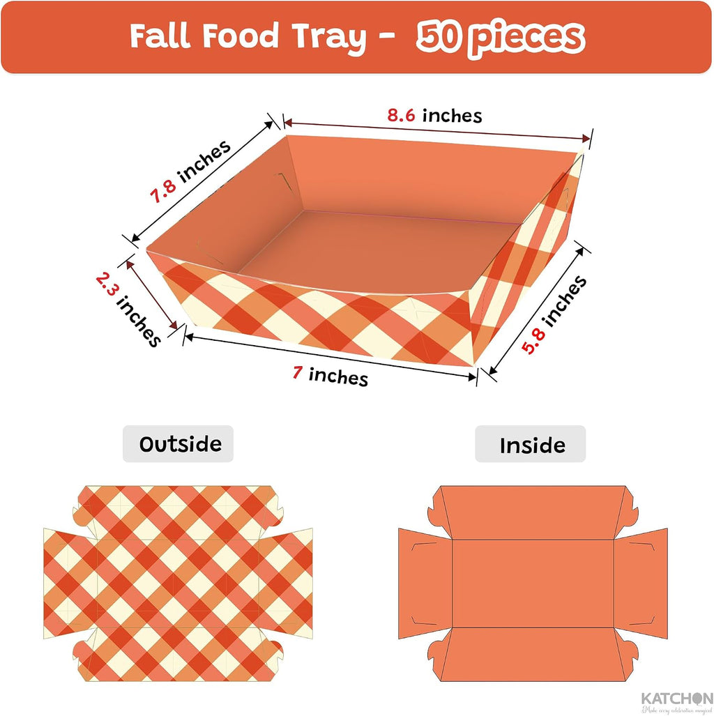 Fall Paper Food Trays, Fall Disposable Paper Plates - 50 Pack
