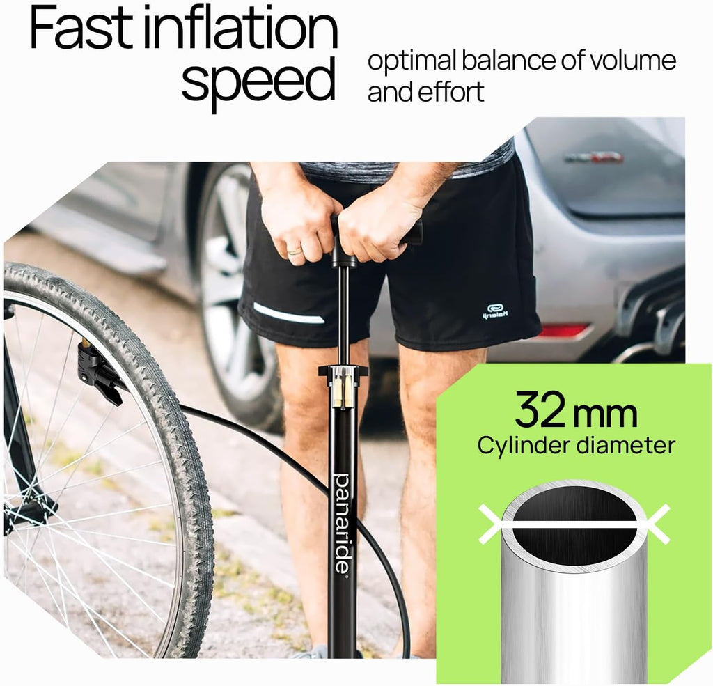 Bike Pump Floor, Advanced Bike Tire Inflator, Bicycle Hand Air Pump with Dual Presta and Schrader Valves, Handheld