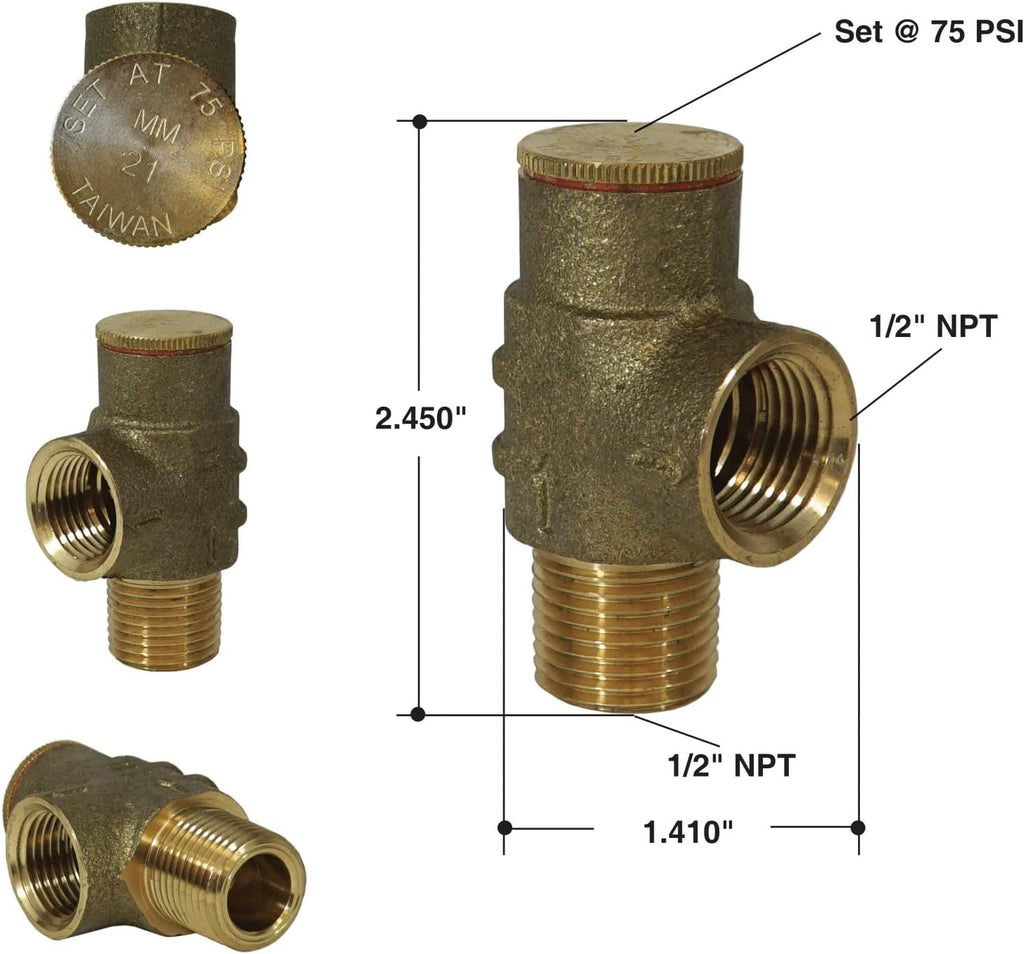 Merrill MFG PRVNL50 1/2" No-Lead Pressure Relief Valve, Brass