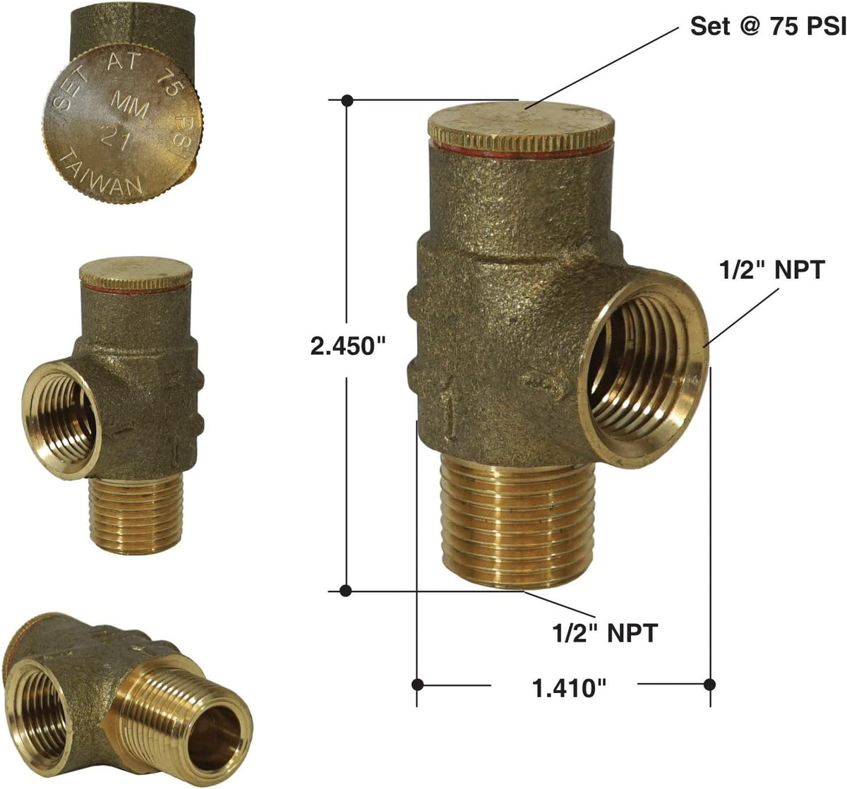 Merrill MFG PRVNL50 1/2" No-Lead Pressure Relief Valve, Brass