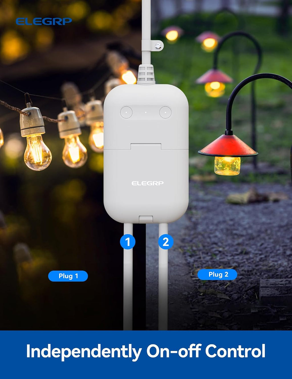 PQR20 Outdoor Smart Plug Waterproof IP66, WiFi Plug with 2 Individually Sockets, Compatible with Alexa & Google