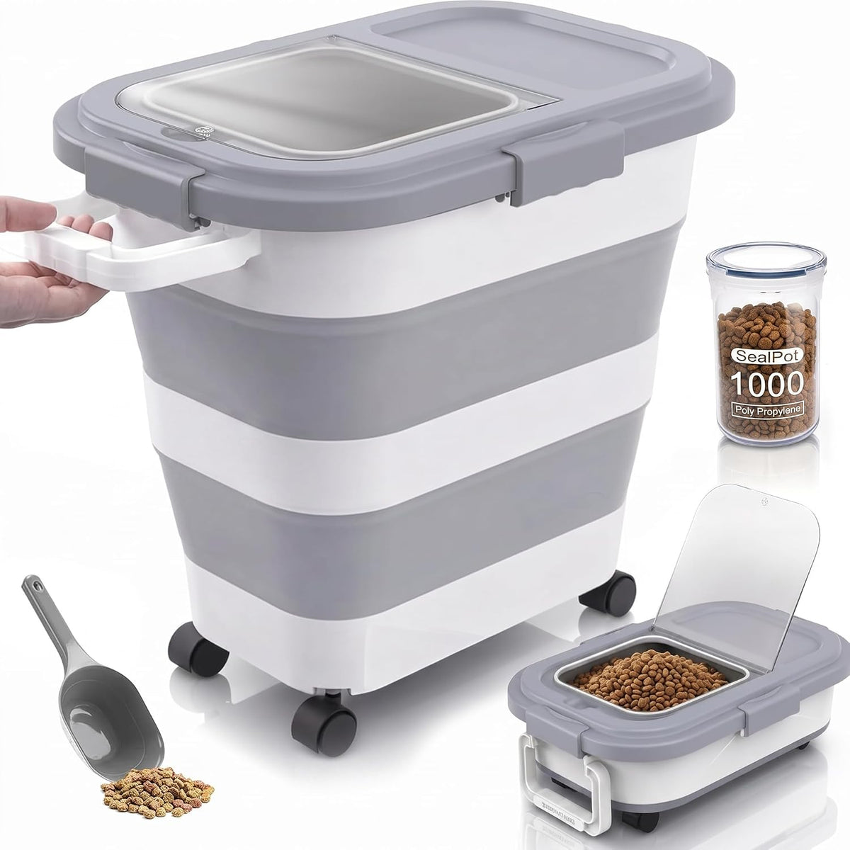 Collapsible Rice Bin 10-40 lb, Dog Food Storage Container