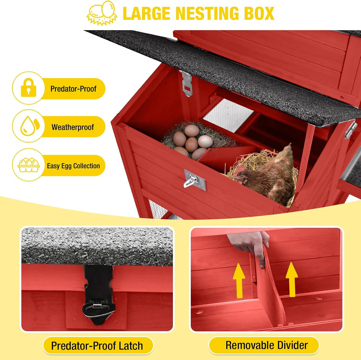 Large Chicken Coop with Wheels, Outdoor Hen House Mobile Poultry Cage with Run, Weatherproof Asphalt Roof