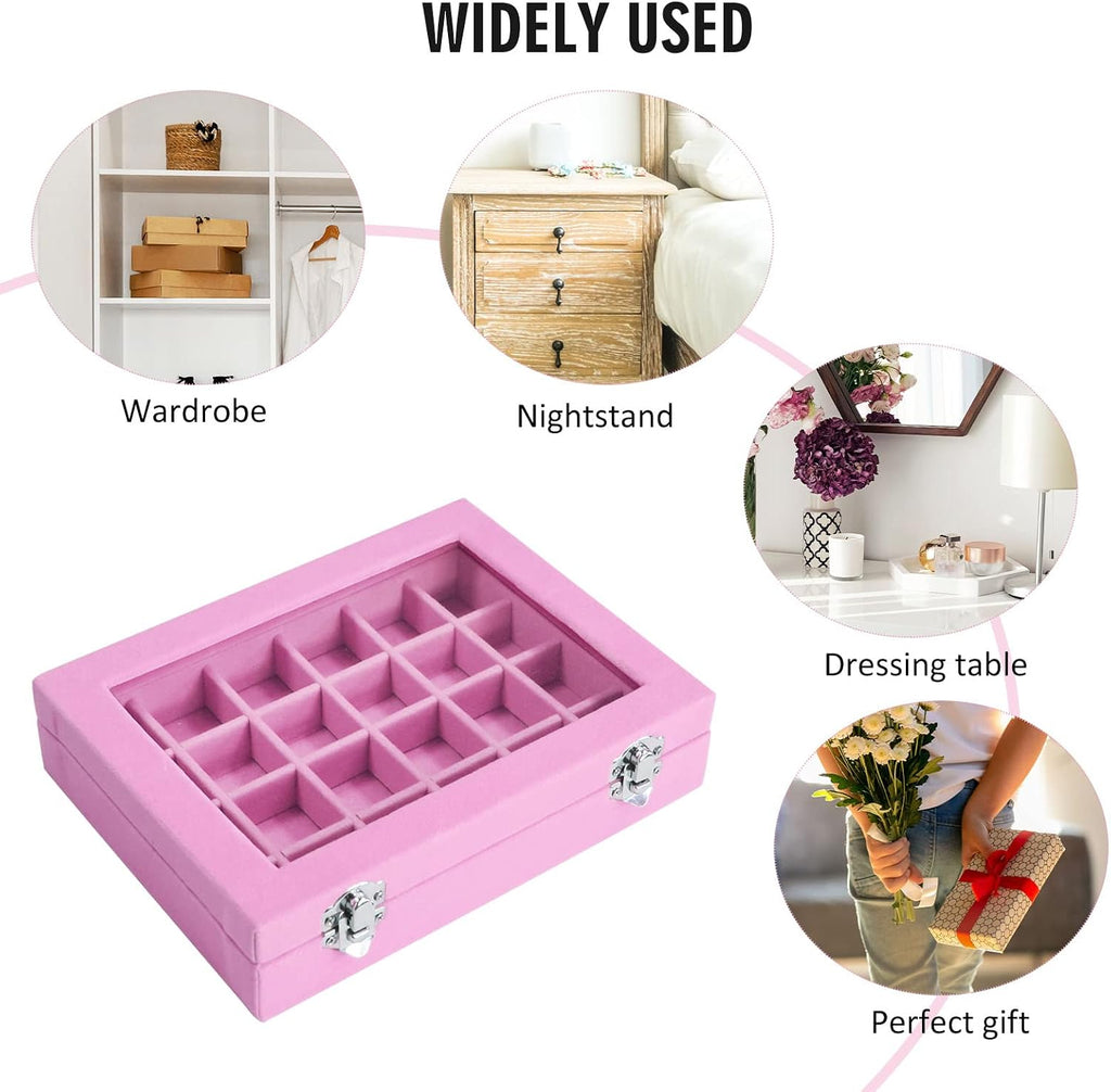 Velvet Jewelry Box 24 Grid Jewelry Ring Display Organiser Box Tray Holder Earrings Storage Case for Girls Wife Mom