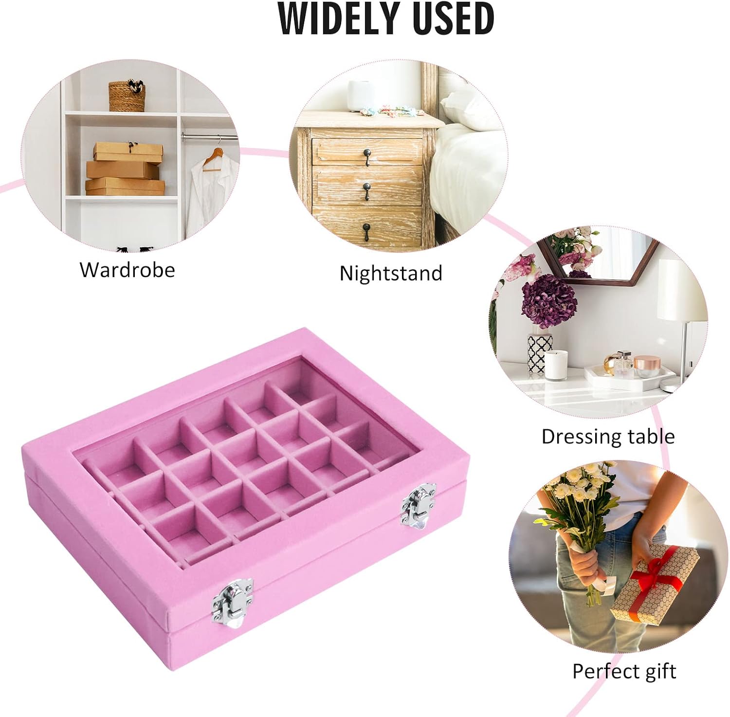 Velvet Jewelry Box 24 Grid Jewelry Ring Display Organiser Box Tray Holder Earrings Storage Case for Girls Wife Mom
