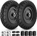 4.80/4.00-8 Flat Free Wheelbarrow Tire and Wheel, 16" Black 2-Pack | Solid Puncture Proof Replacement Tires with 5/8"