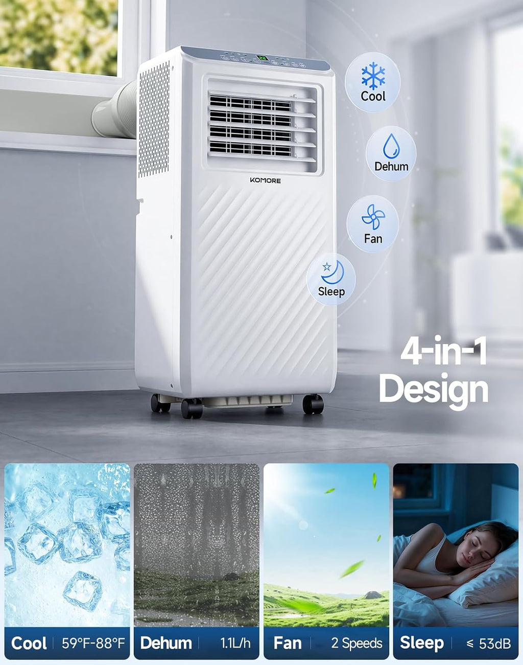 Portable Air Conditioner,10000 BTU up to 450 Sq.Ft 4-in-1 Smart Quiet WiFi | Floor Standing AC Unit for Bedroom