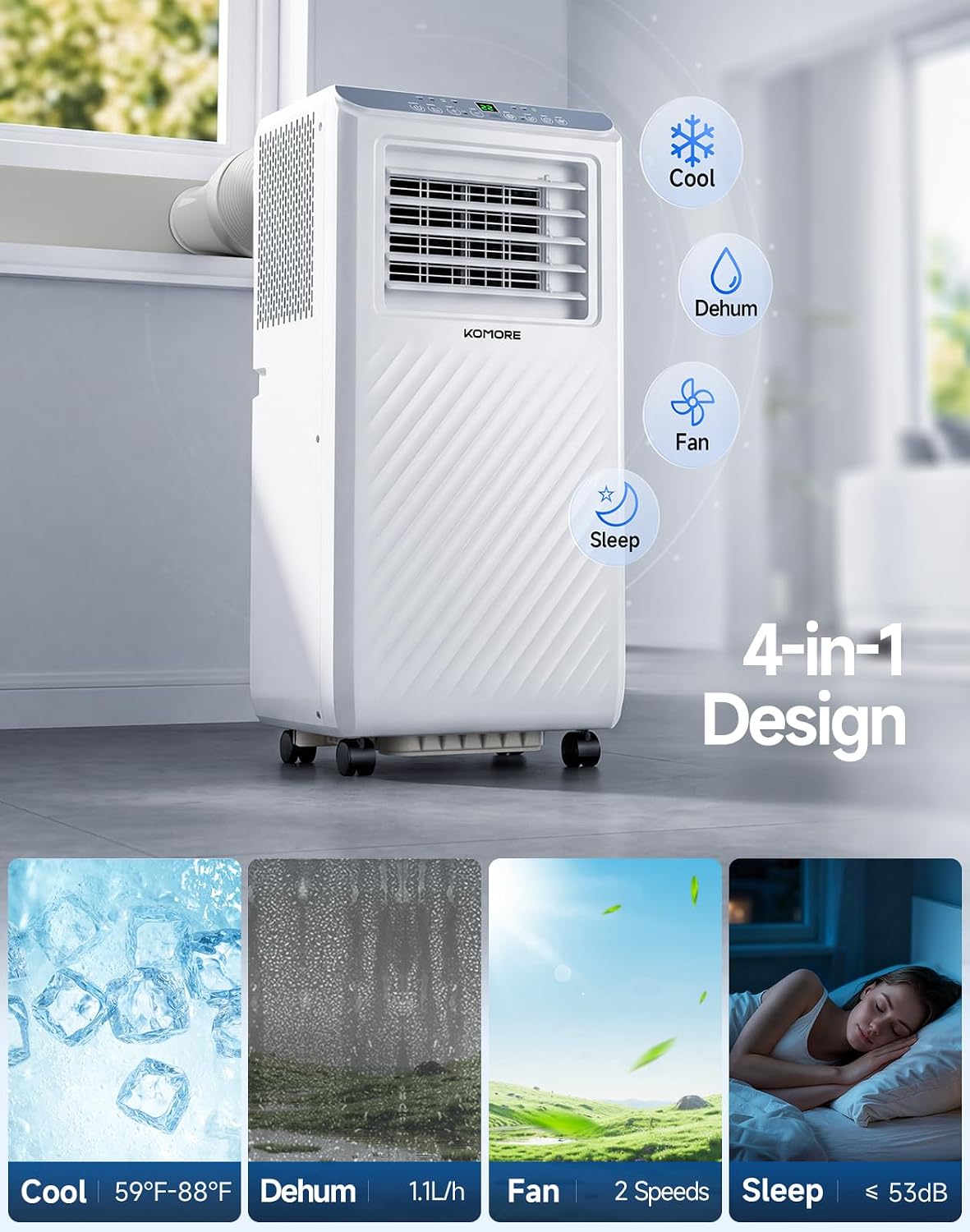 Portable Air Conditioner,10000 BTU up to 450 Sq.Ft 4-in-1 Smart Quiet WiFi | Floor Standing AC Unit for Bedroom