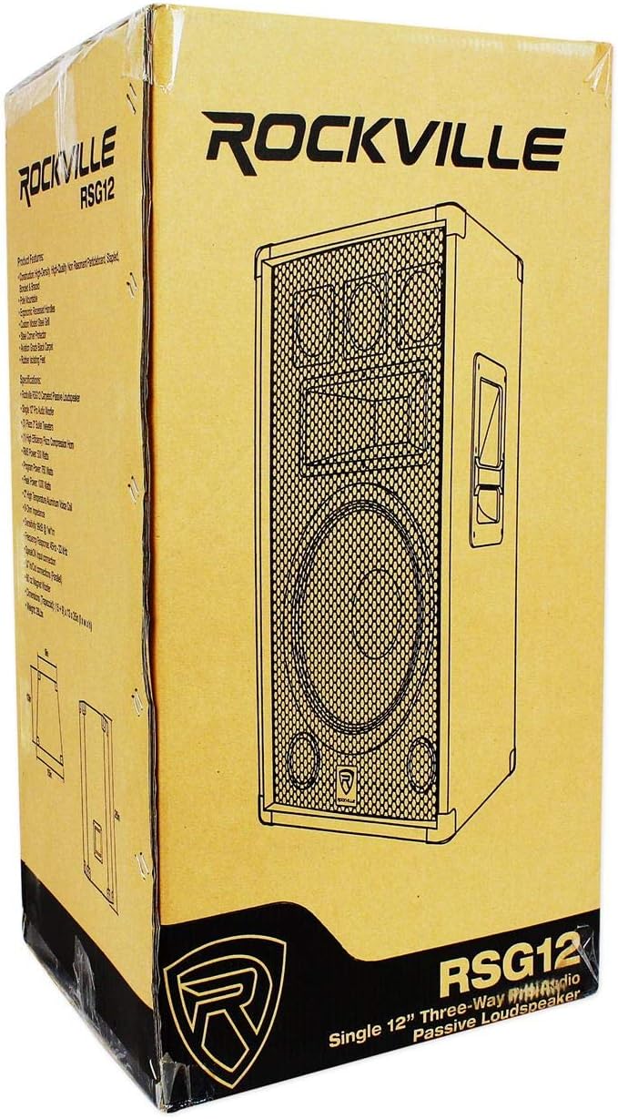 RSG12 12" 3-Way 8-Ohm Passive DJ Pro Audio PA Speaker, 2-Pack | 1000W Peak/500W RMS, SpeakON and 1/4" Inputs, Pole