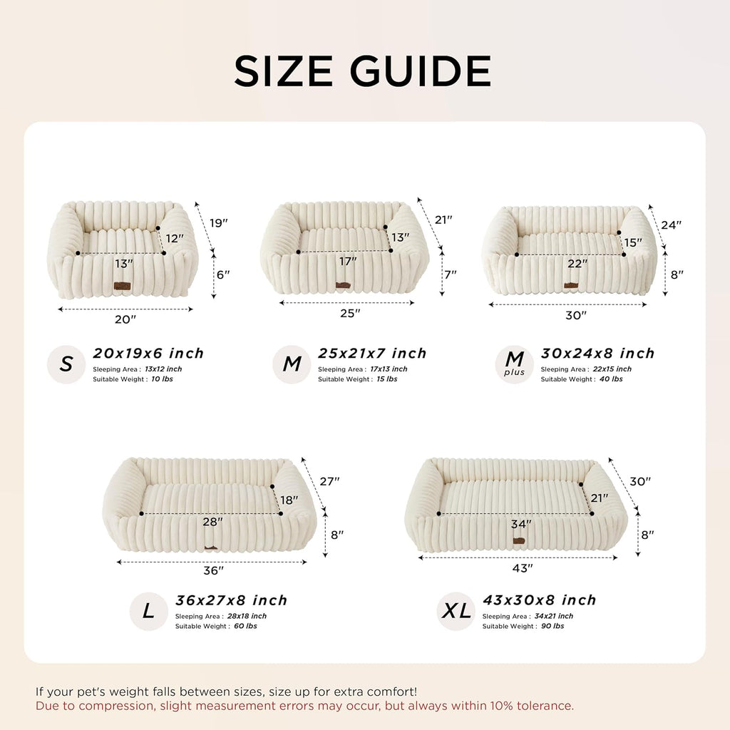 ComfyFleece Cute Dog Bed for Small Medium Dogs - Washable Furry Puppy Beds, Rectangle Orthopedic Corduroy Fleece Pet
