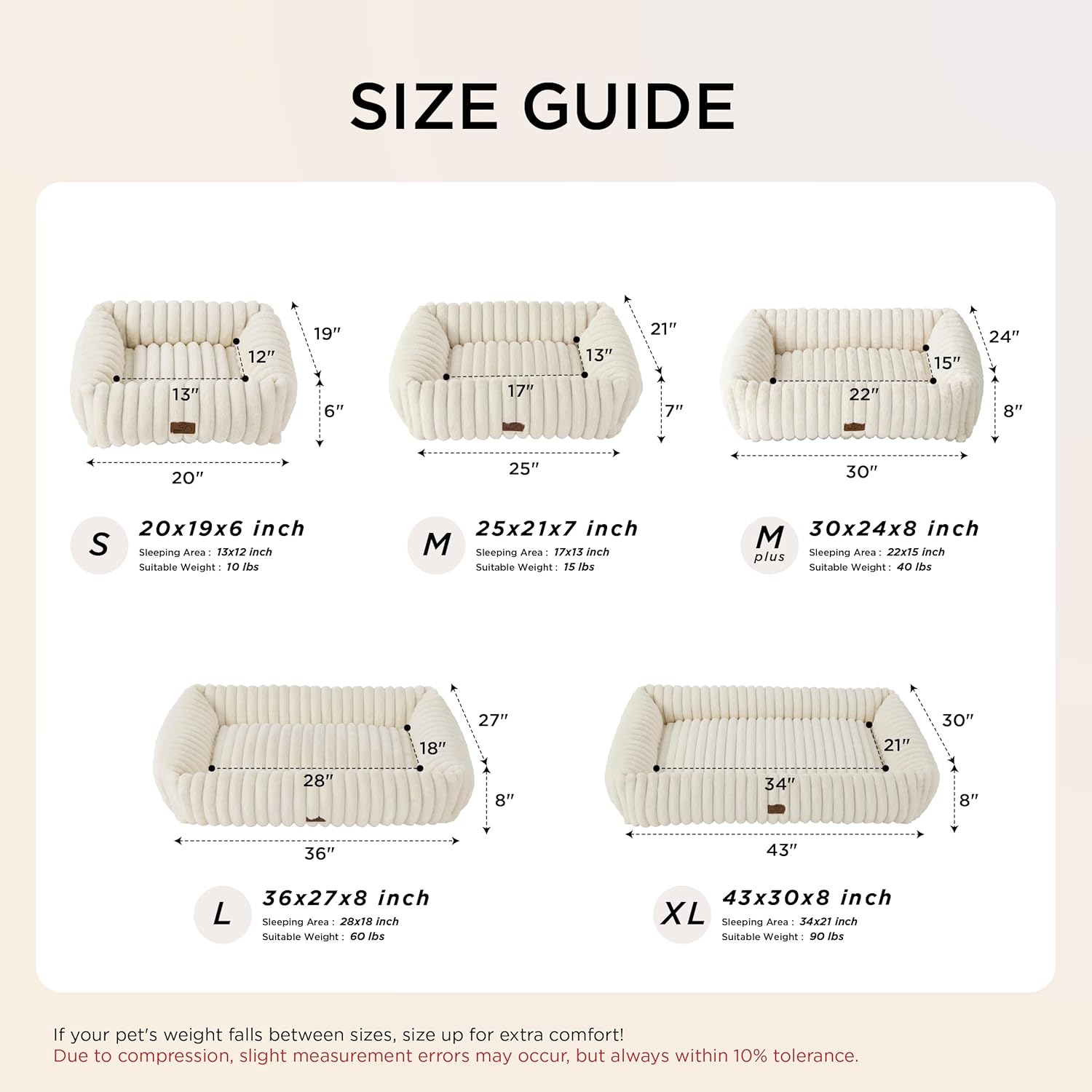ComfyFleece Cute Dog Bed for Small Medium Dogs - Washable Furry Puppy Beds, Rectangle Orthopedic Corduroy Fleece Pet