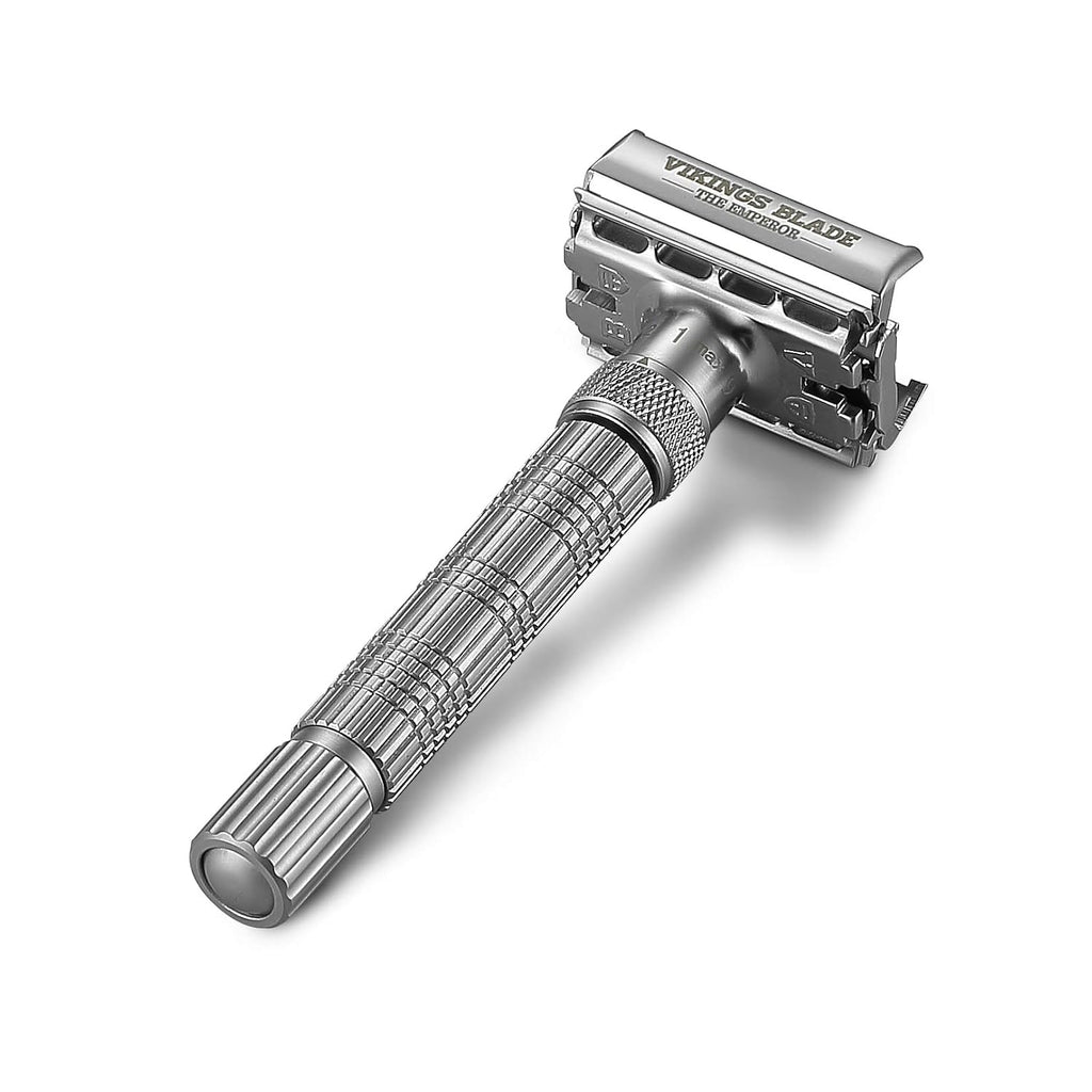 Adjustable Double Edge Safety Razor + Luxury Case. Smooth, Reusable, Eco-Friendly (The Emperor “Frosted Chrome”)