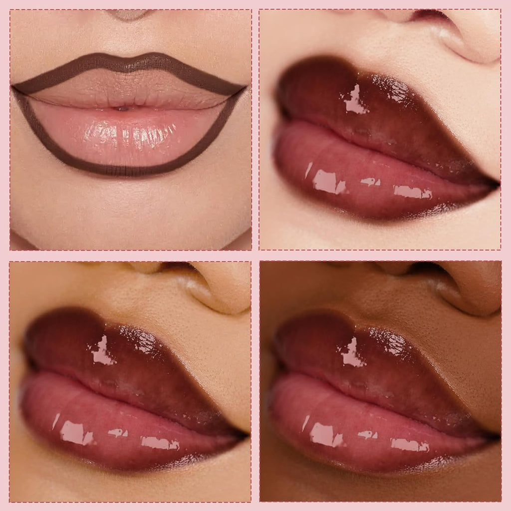 Rose Pink Lip Kit with Nourishing Lip Gloss&Brown Lip Liner Combo | Moisturizing High Shine Finish for Juicy Volume