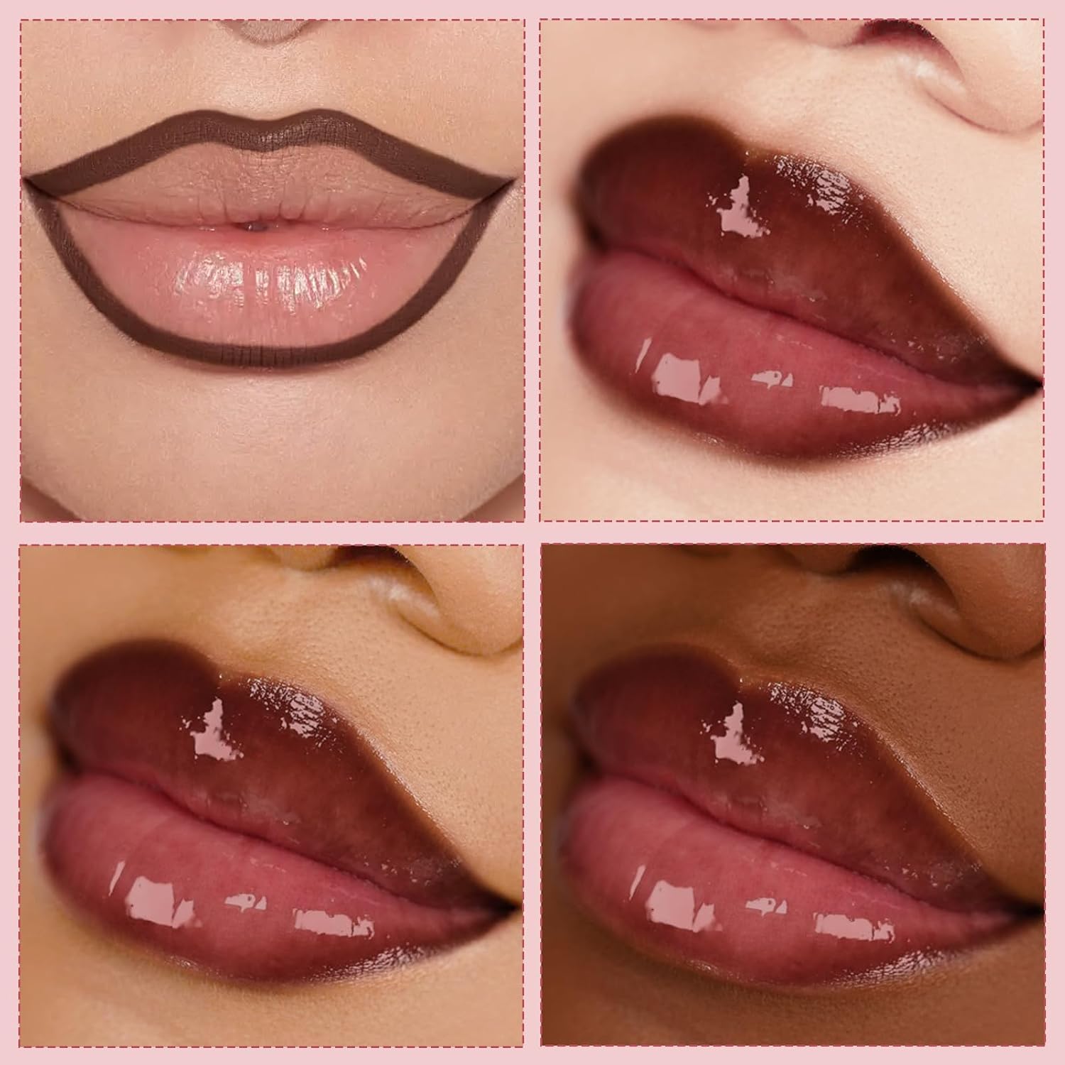 Rose Pink Lip Kit with Nourishing Lip Gloss&Brown Lip Liner Combo | Moisturizing High Shine Finish for Juicy Volume