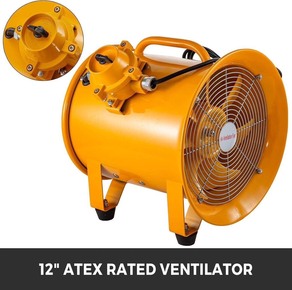 VEVOR Explosion Proof Fan 12 Inch, 550W, Industrial Portable Ventilator Blower/Exhaust with 9.8ft Light Cord -No Plug