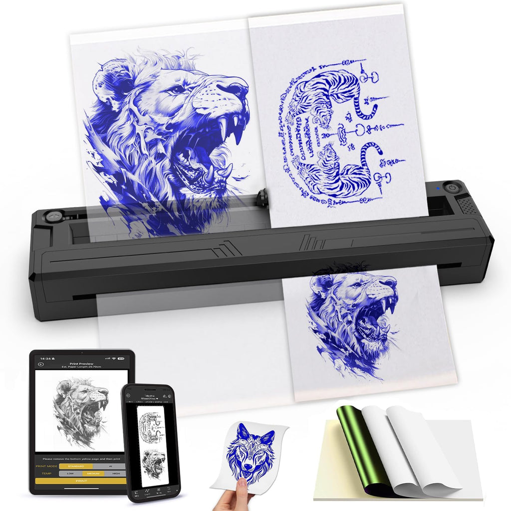 Wireless Tattoo Stencil Printer, Portable Bluetooth Thermal Tattoo Printer with App Custom-Size≤ A4, Print Realistic