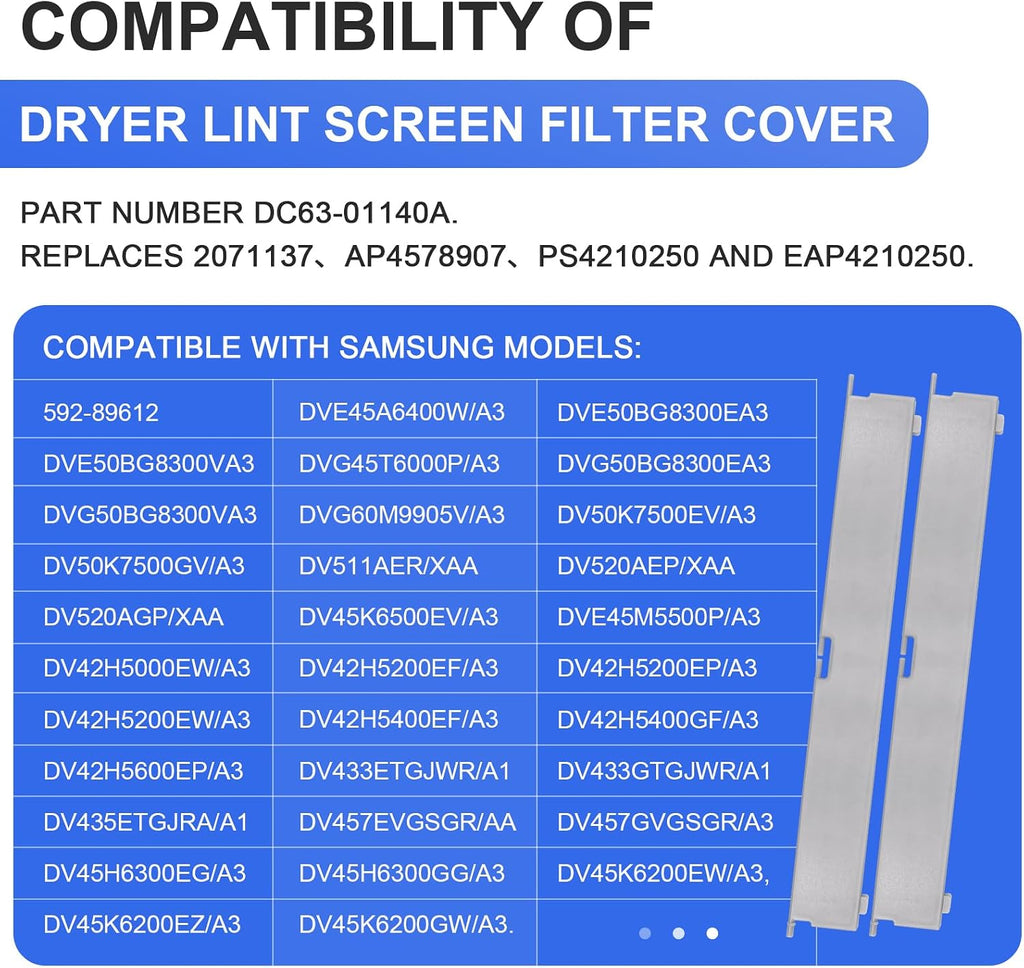 DC63-01140A Dryer Lint Screen Filter Cover Replacement for Samsung, 2PCS