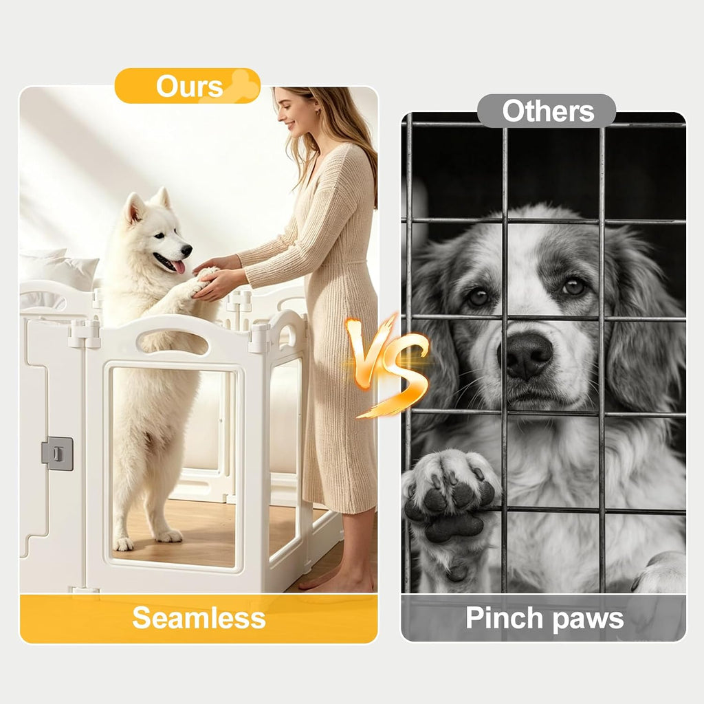 Foldable Clear Acrylic Dog Playpen with Door, 23.6" Acrylic Puppy Playpen, Easy Assemble Indoor Pet Fence with White