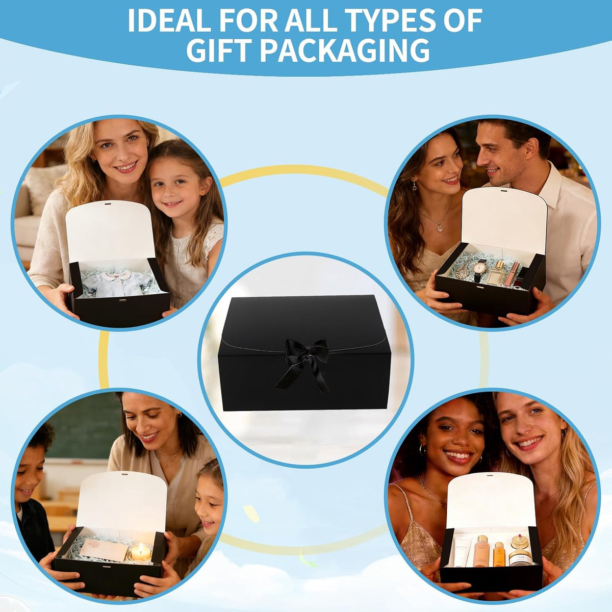 Black Gift Boxes, 10x10x5 Inch Proposal Box, 10 Pack Bridesmaid Boxes