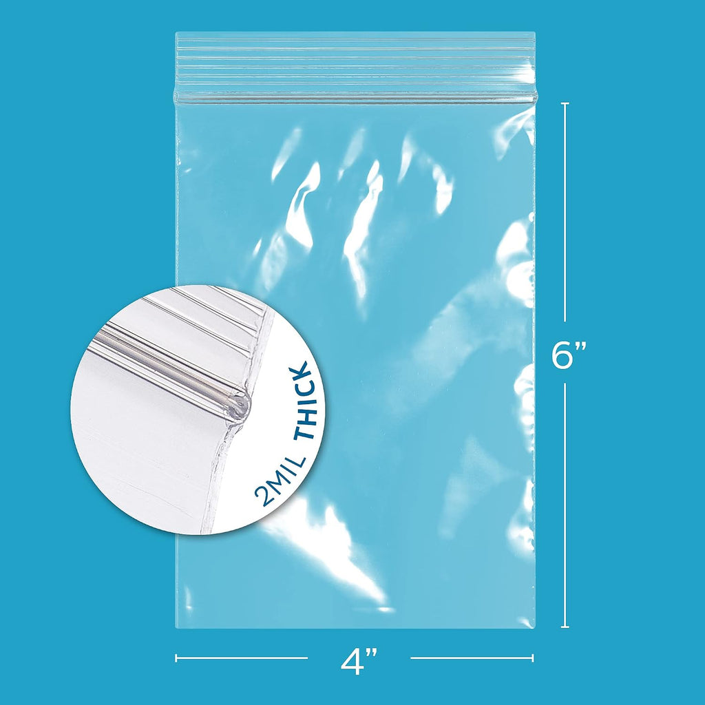 4"x6" Zip Bags, 100 Pack, 2 Mil, Reclosable, for Storage, GPI