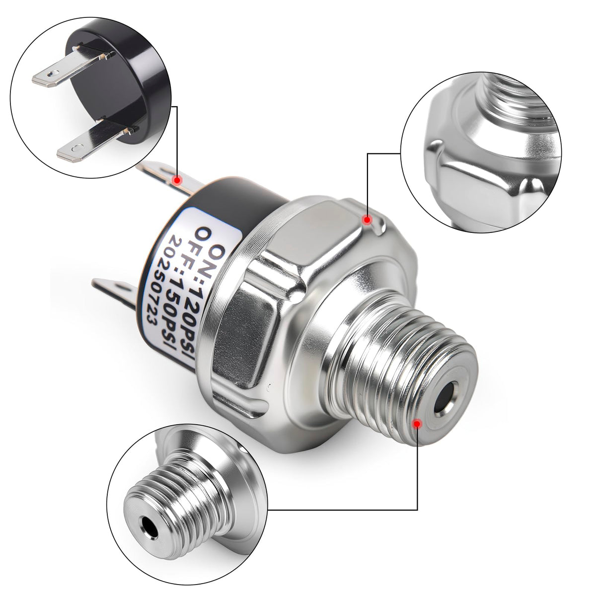 CNWZYMX 120-150 PSI Air Pressure Switch 1/4 NPT Thread, Silver 2PCS
