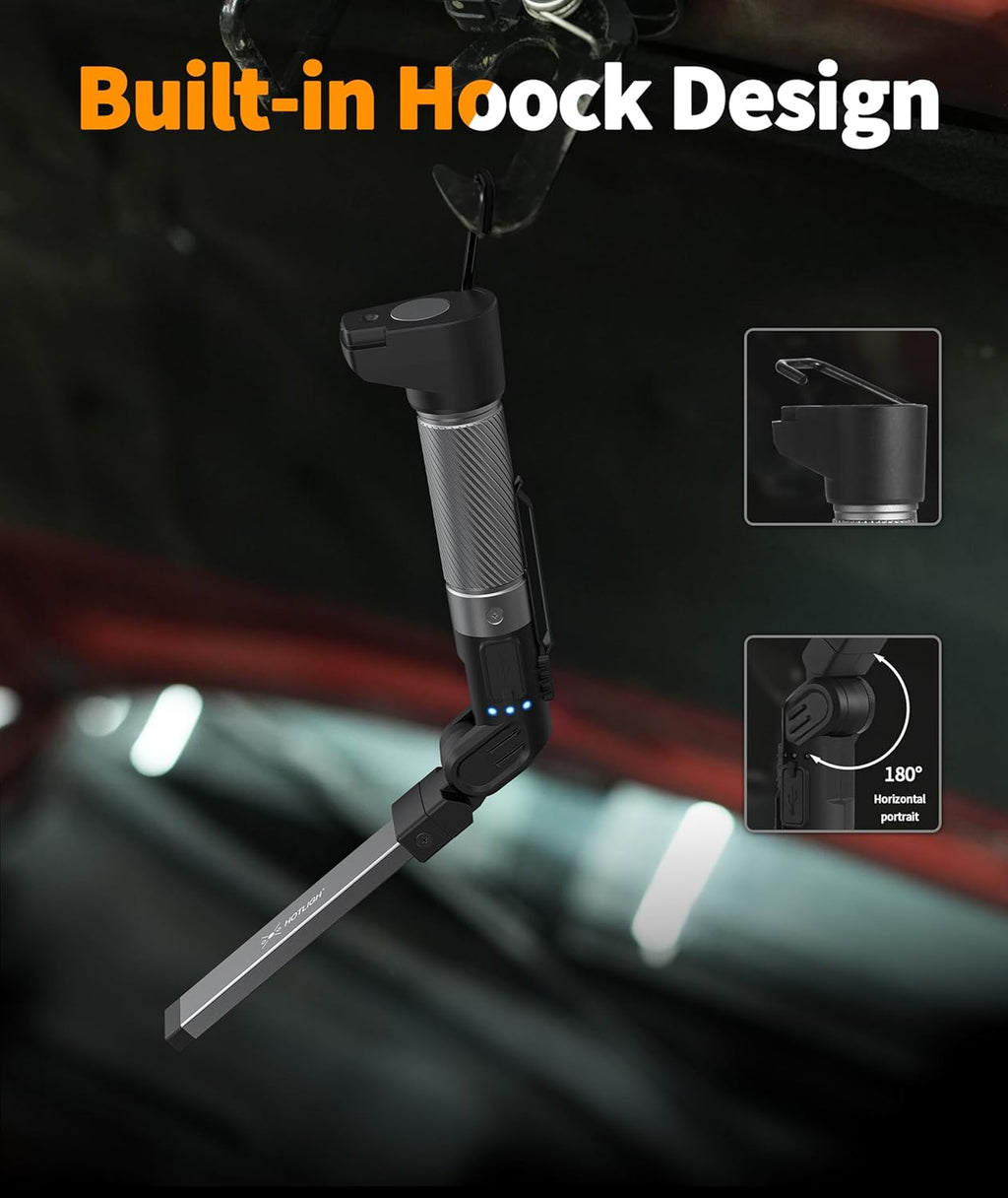 Magnetic Work Light - 800 Lumens Rechargeable Work Light with Multifunctional Foldable Design, 2200 mAh Mechanic