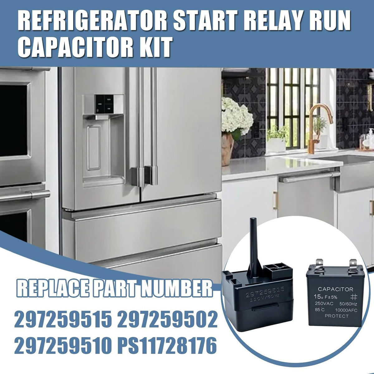 Refrigerator Start Relay Run Capacitor Kit for Frigidaire Kenmore Freezers
