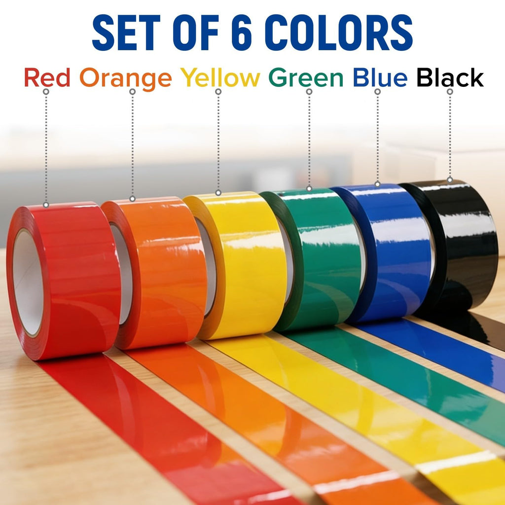 3" x 110 Yards Multi-Color Packing Tape, 6 Colors Pack
