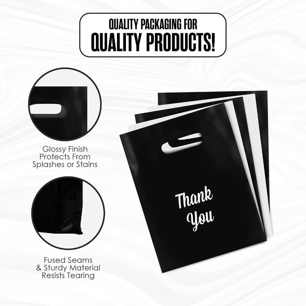 Merchandise Bags, 1.75 Mil Thick, 100 Pack, Black & White, Small Business