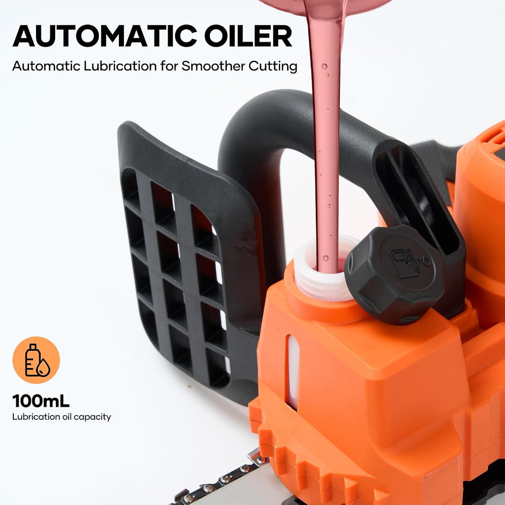 12 inch Electric Cordless Chainsaw, 4.0Ah Battery Operated Chainsaw Brushless Motor 4500 RPM, Auto-Oil, Safety