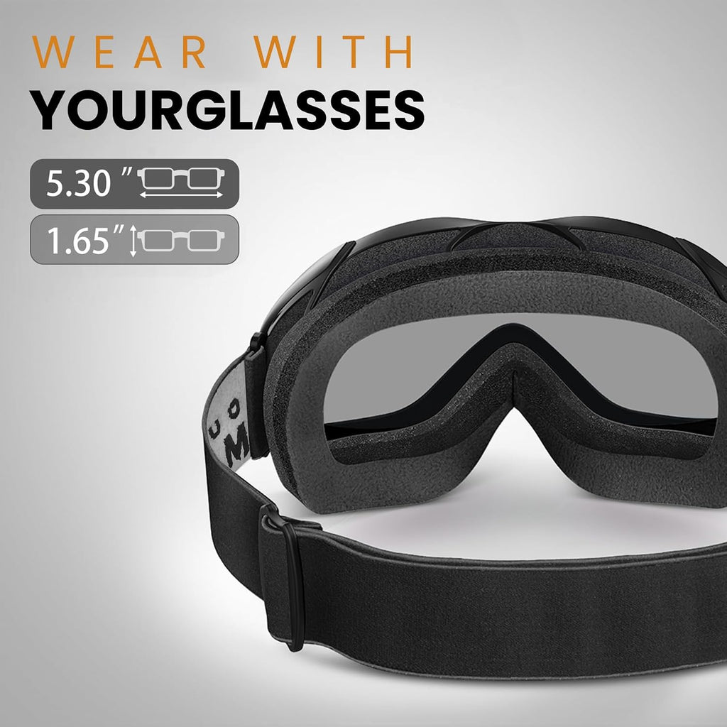 OTG Ski Goggles, Snowboard Goggles for Men, Women & Youth | Over Glasses Ski Goggles with Anti-fog UV400 Protection