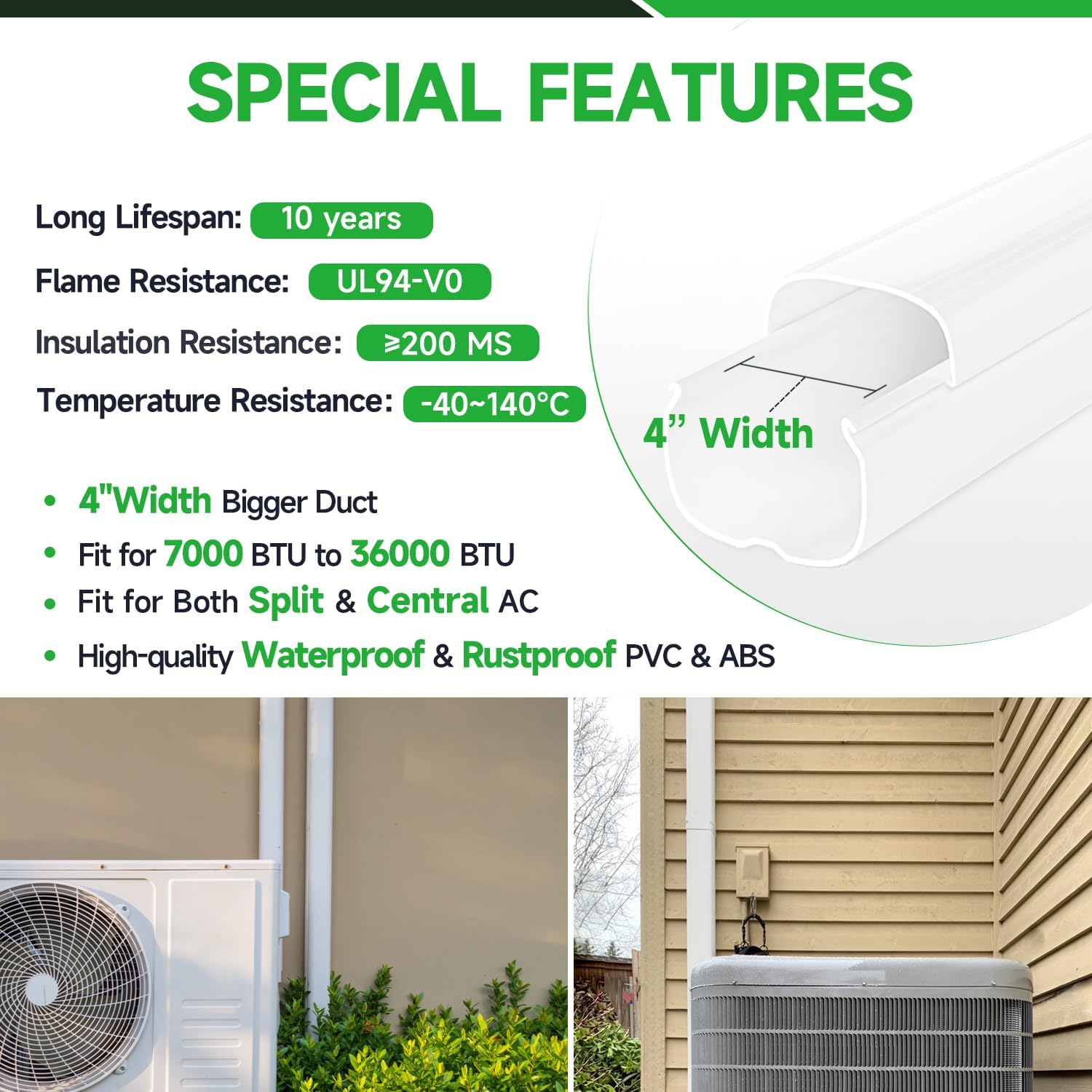 4 Inch Mini Split Line Set Cover 11 Ft, PVC & PP Line Cover Set | Universal Line Set for Mini Split AC & Central AC