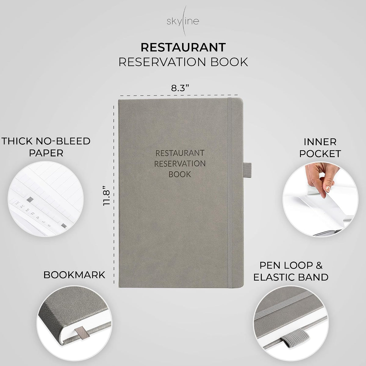 Reservation Book for Restaurant Host, Undated Hardcover, Gray
