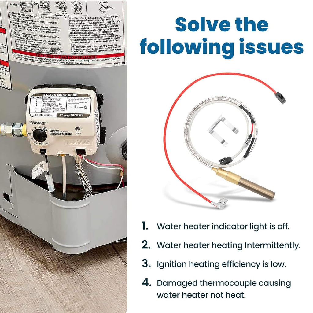 750 Mv 100112328 Thermopile Compatible with Reliance, Whirlpool, A.O.Smith, Kenmore, American Water Heater, Replace 6911197, 9007872005, 100094024,100112327，21 inch