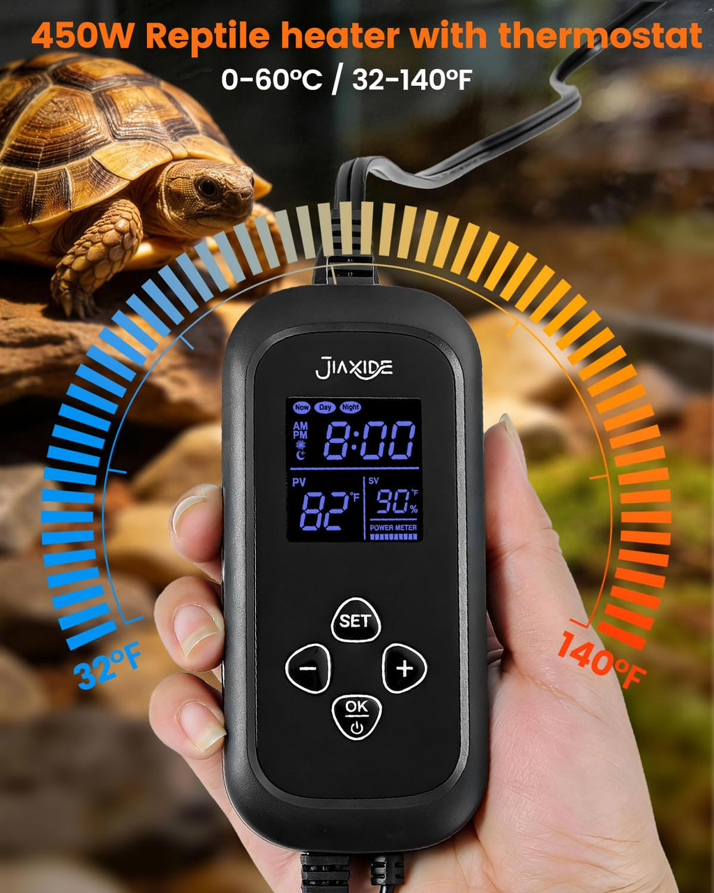 450W Reptile Thermostat Controller - PID Dimming Thermostat Control with Day/Night Timer for Reptile Heat Lamps
