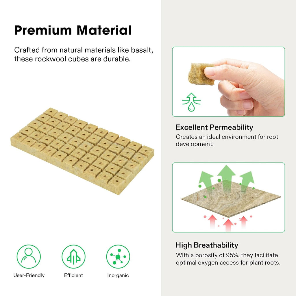 1" Rockwool Cubes, 100 Plugs Grow Cubes