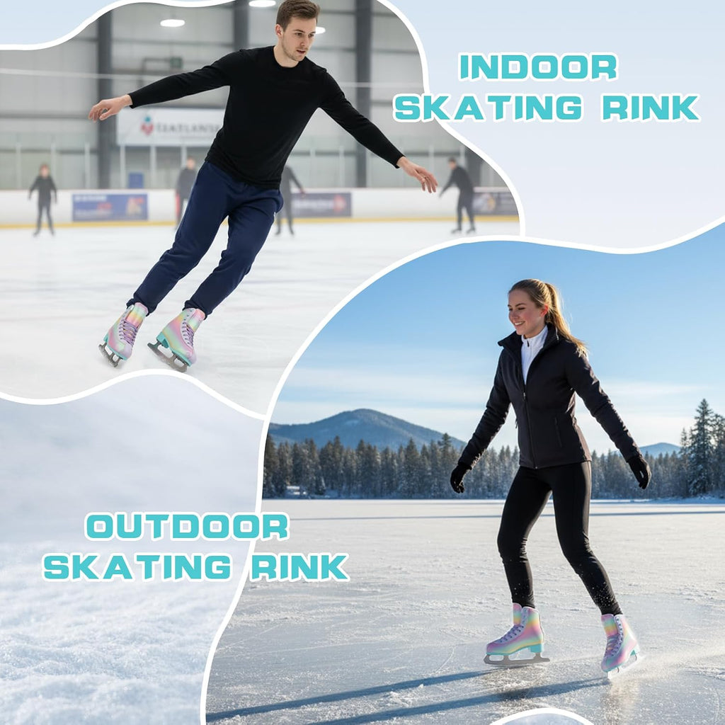 Premium Leather Womens/Girls Figure Ice Skates - Memory Foam Collar Beginner Youth Ice Skates with Stainless Steel
